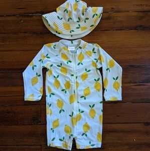 Hanna Andersson Long Sleeve Rash Guard and Hat - Lemons - 18-24 months
